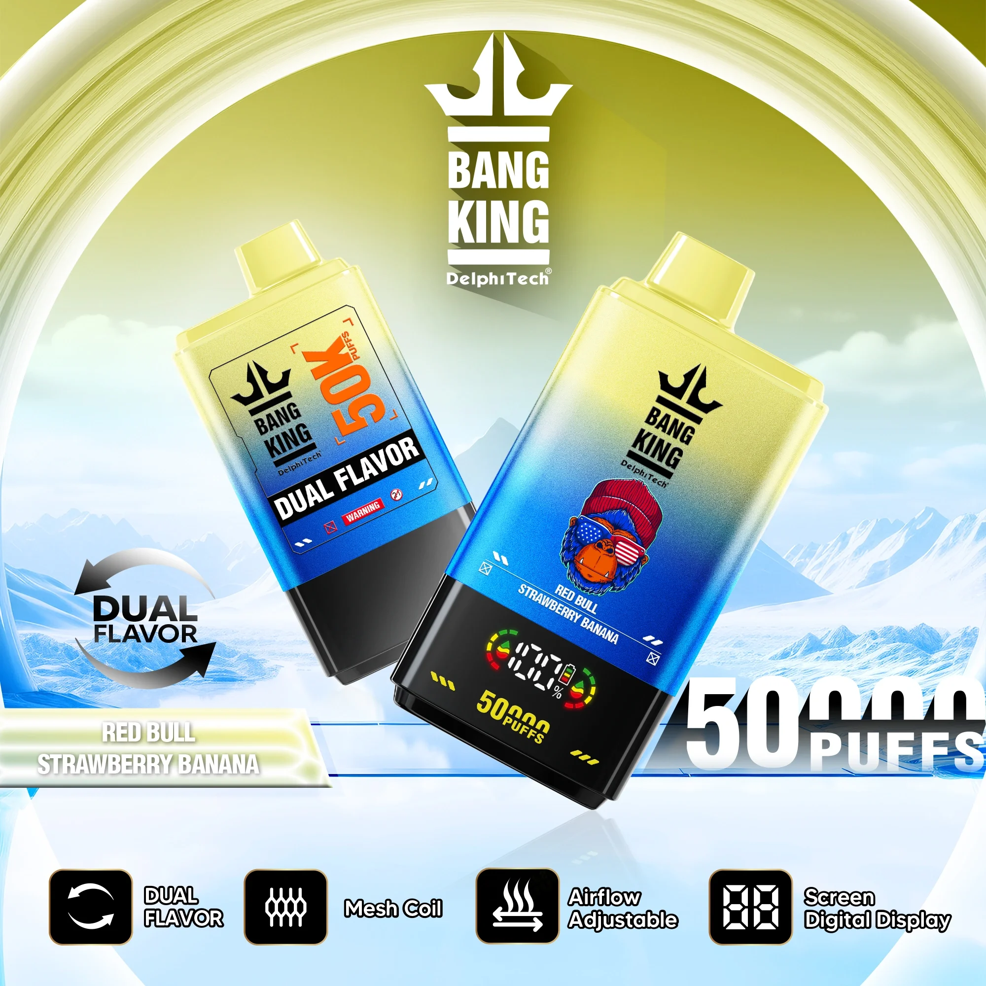 Bang King 50K 50000 Puffs Dual Flavors Vape Red BullStrawberry Banana Bang King 50K 50000 Puffs Dual Flavors Vape Red Bull Strawberry Banana