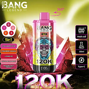 Bang Legend 120K 5 in 1 120000 Puffs Vape Strawberry Kiwi and Strawberry Banana and Lychee Ice and Watermelon Berry and Passion Fruit Mango Bang Legend 120K 5 in 1 120000 Puffs Vape Strawberry Kiwi and Strawberry Banana and Lychee Ice and Watermelon Berry and Passion Fruit Mango