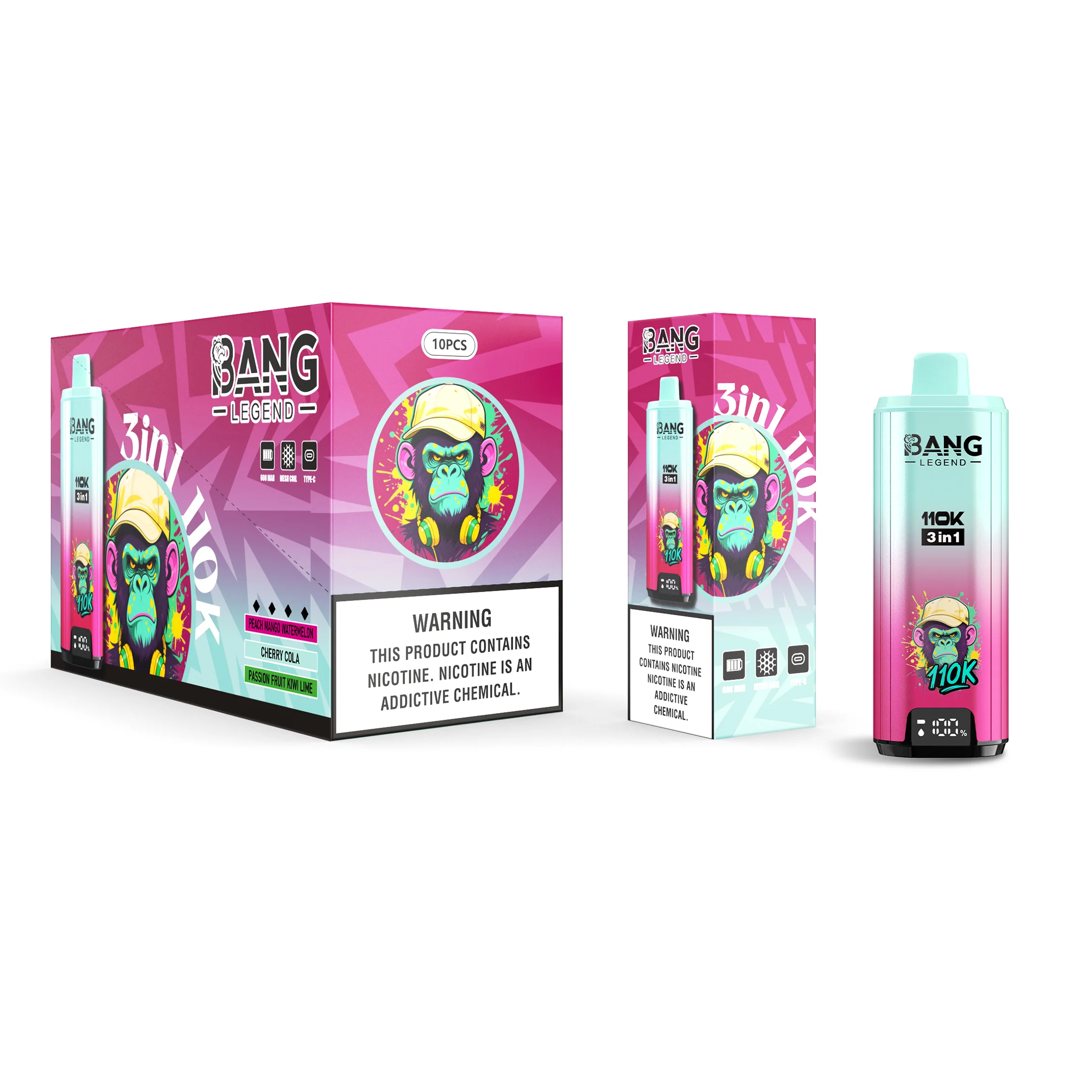 Bang Legend 110K Puffs 3 IN 1 Flavors Disposable Vape Wholesale Peach Mango Watermelon & Cherry Cola & Passion Fruit Kiwi Lime Bang Legend 110K Puffs 3 IN 1 Flavors Disposable Vape Wholesale Peach Mango Watermelon & Cherry Cola & Passion Fruit Kiwi Lime