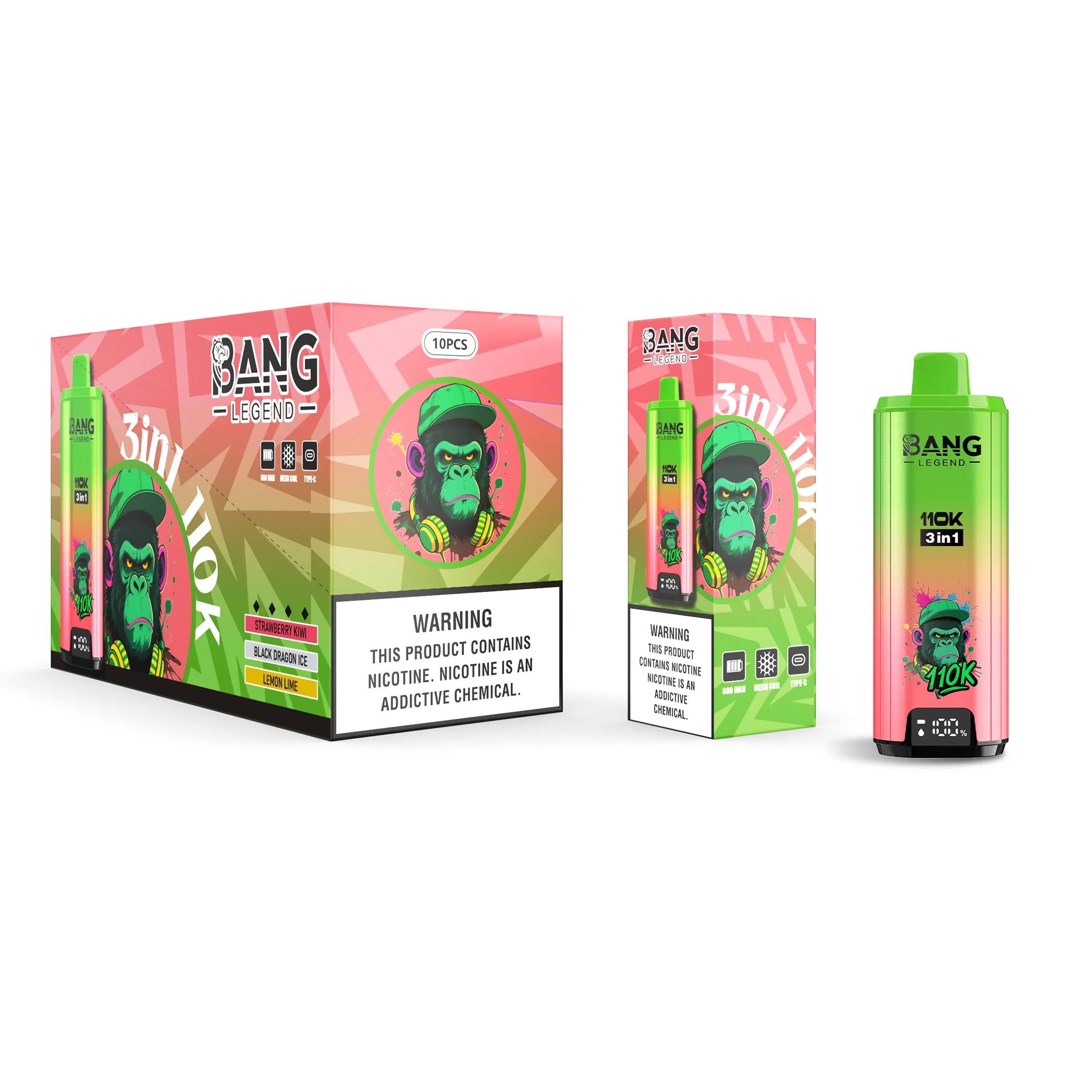 Bang Legend 110K Puffs 3 IN 1 Flavors Disposable Vape Wholesale Strawberry Kiwi & Black Dragon Ice & Lemon Lime Bang Legend 110K Puffs 3 IN 1 Flavors Disposable Vape Wholesale Strawberry Kiwi & Black Dragon Ice & Lemon Lime