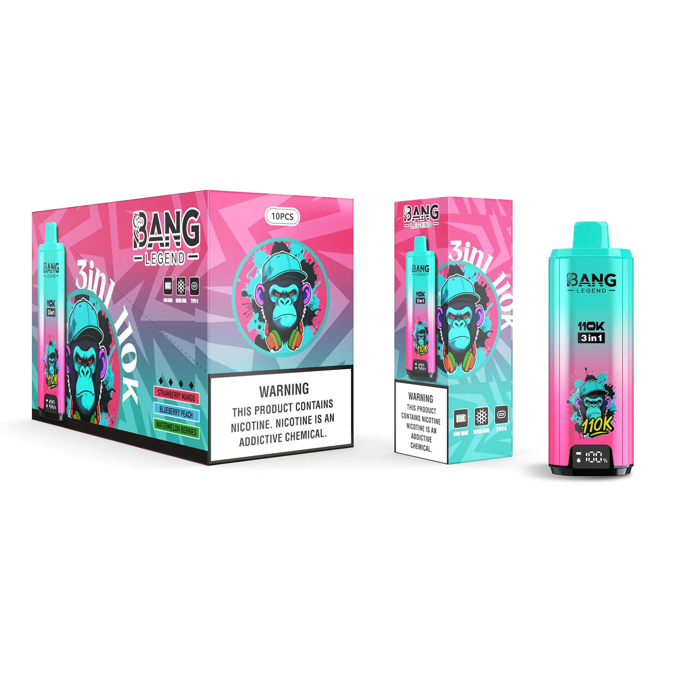 Bang Legend 110K Puffs 3 IN 1 Flavors Disposable Vape Wholesale Strawberry Mango & Blueberry Peach & Watermelon Berries Bang Legend 110K Puffs 3 IN 1 Flavors Disposable Vape Wholesale Strawberry Mango & Blueberry Peach & Watermelon Berries