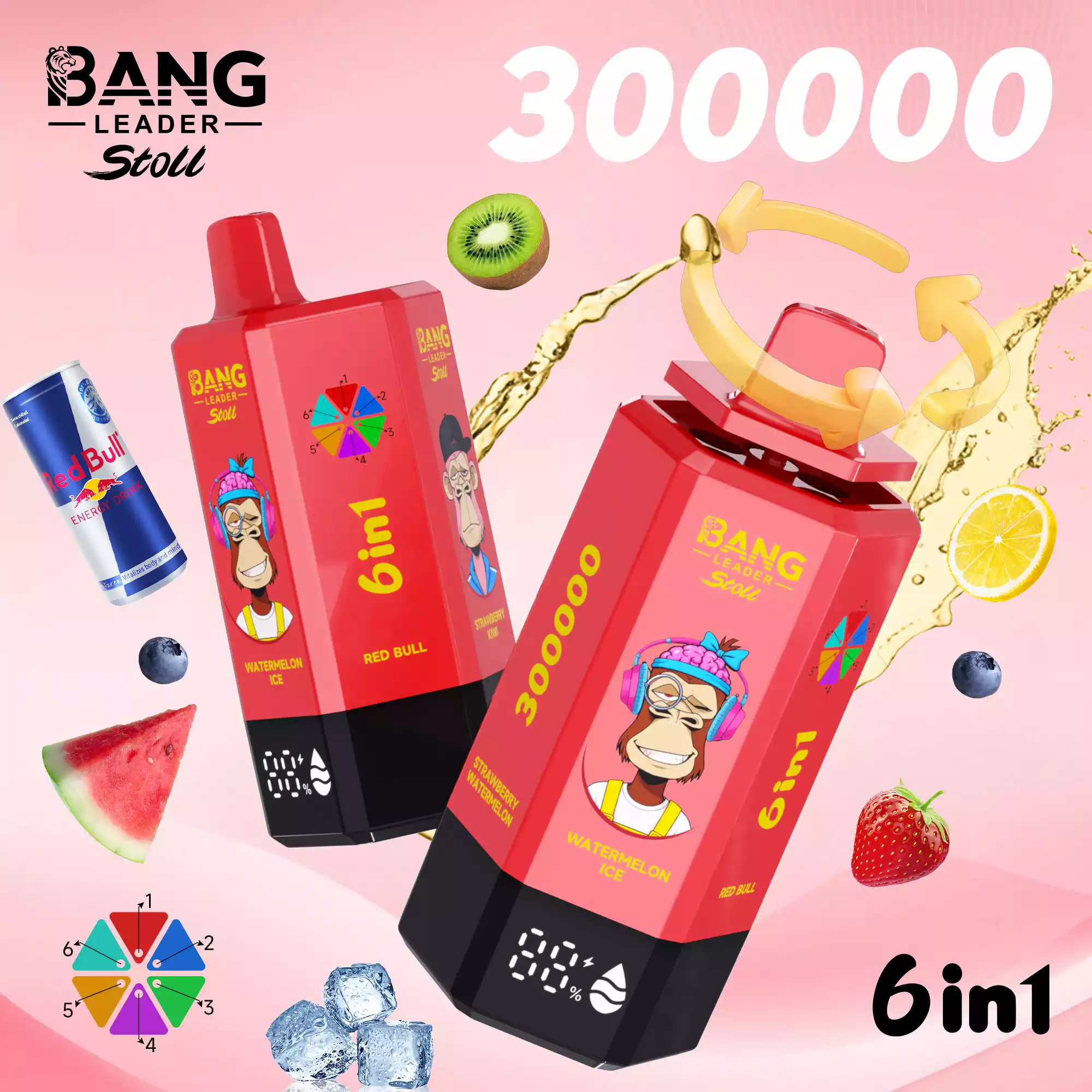 Bang Leader 300000 Puffs Disposable Vape 6-in-1 Flavors Watermelon Ice & Red Bull & Strawberry Kiwi & Blueberry Ice & Lemon Lime & Strawberry Watermelon Bang Leader 300000 Puffs Disposable Vape 6-in-1 Flavors Watermelon Ice & Red Bull & Strawberry Kiwi & Blueberry Ice & Lemon Lime & Strawberry Watermelon