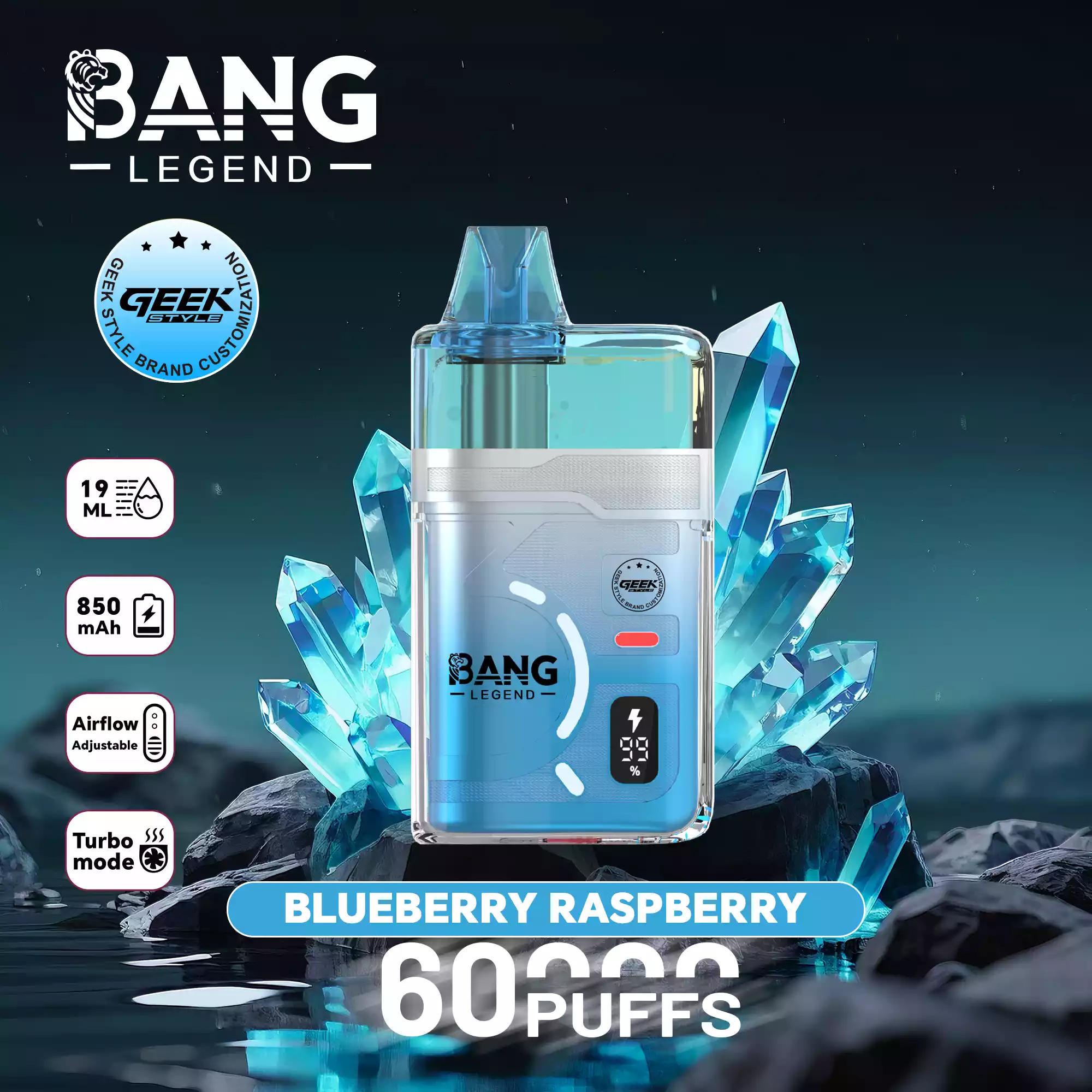 Bang Legend 60K Puffs Disposable Vape Turbo Mode Refillable Pure Flavor Adjustable Airflow Blueberry Raspberry Bang Legend 60K Puffs Disposable Vape Turbo Mode Refillable Pure Flavor Adjustable Airflow Blueberry Raspberry