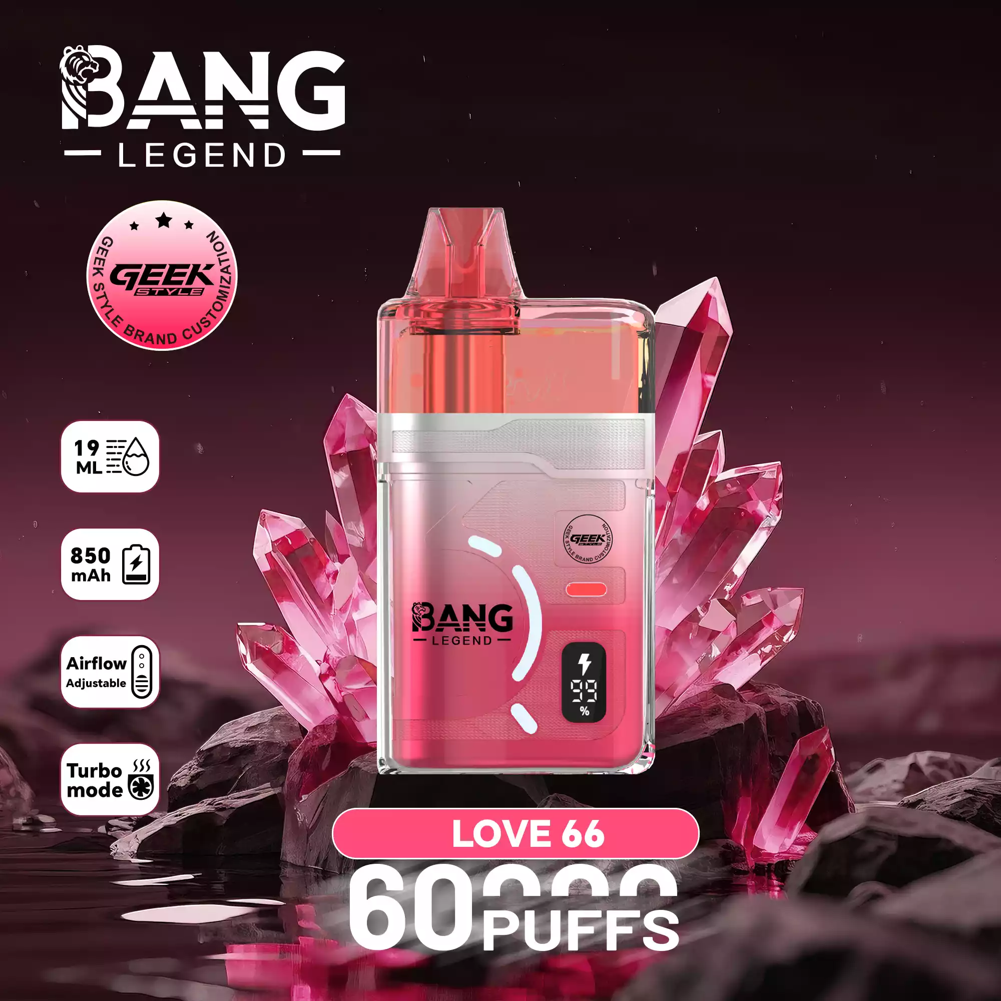 Bang Legend 60K Puffs Disposable Vape Turbo Mode Refillable Pure Flavor Adjustable Airflow Love66 Bang Legend 60K Puffs Disposable Vape Turbo Mode Refillable Pure Flavor Adjustable Airflow Love66