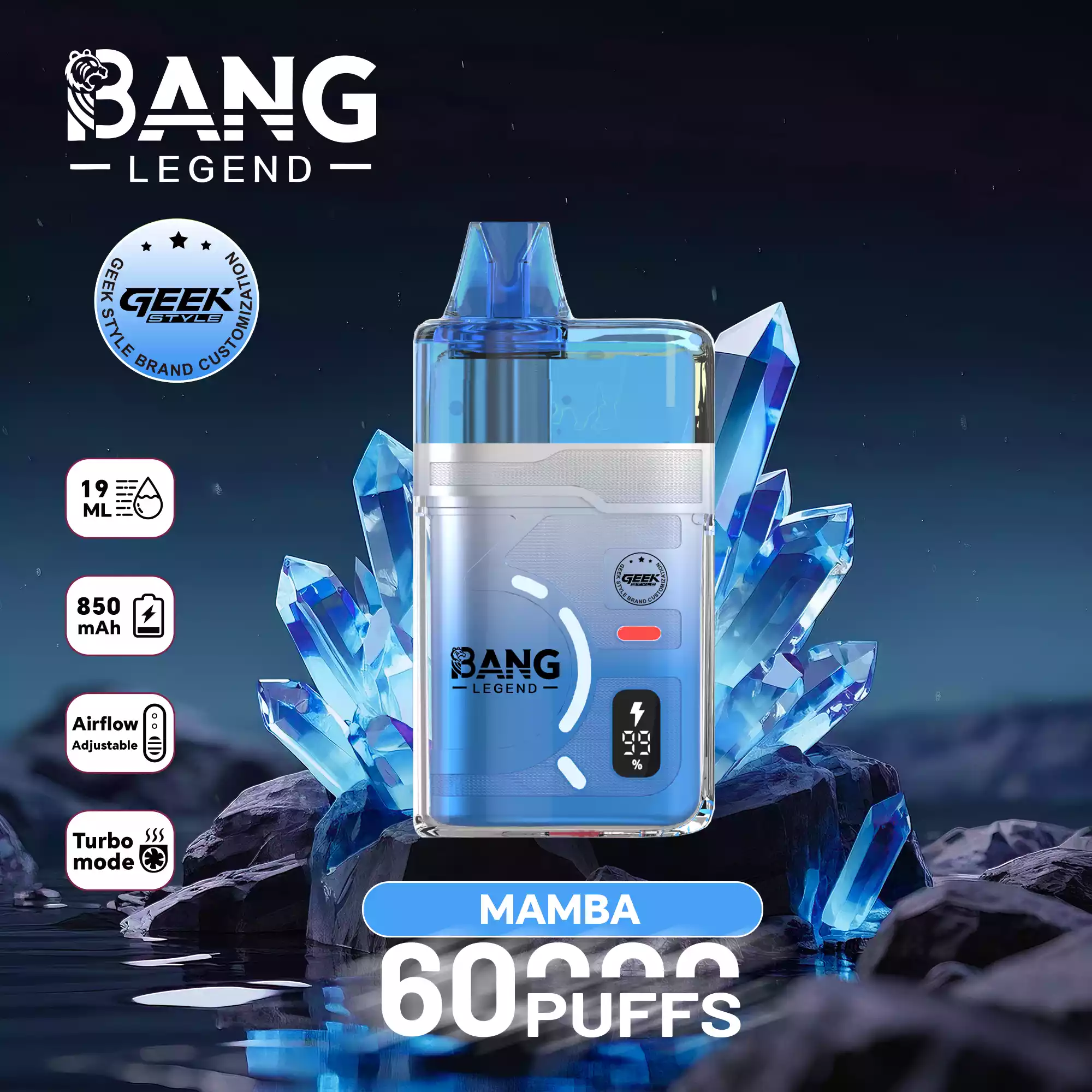 Bang Legend 60K Puffs Disposable Vape Turbo Mode Refillable Pure Flavor Adjustable Airflow Mamba Bang Legend 60K Puffs Disposable Vape Turbo Mode Refillable Pure Flavor Adjustable Airflow Mamba